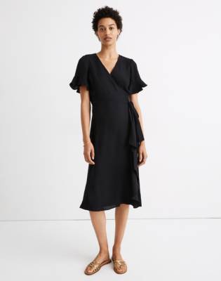 Women's Ruffle-Sleeve Wrap Dress in Black | Madewell